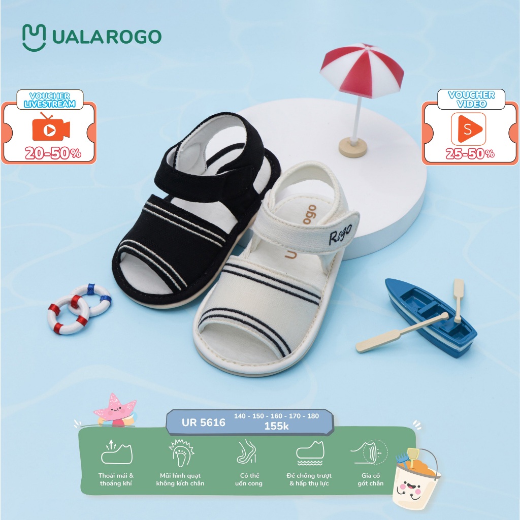 Dép bé trai bé gái tập đi Ualarogo sandal đế cao su chống trượt quai dán điều chỉnh rộng chật 5616