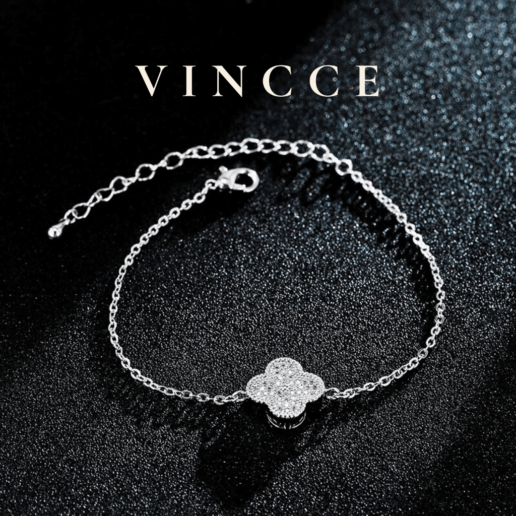 Lắc tay bạc nữ S925 thương hiệu VINCCE  cỏ 4 lá đính đá sang trọng lấp lánh LT22