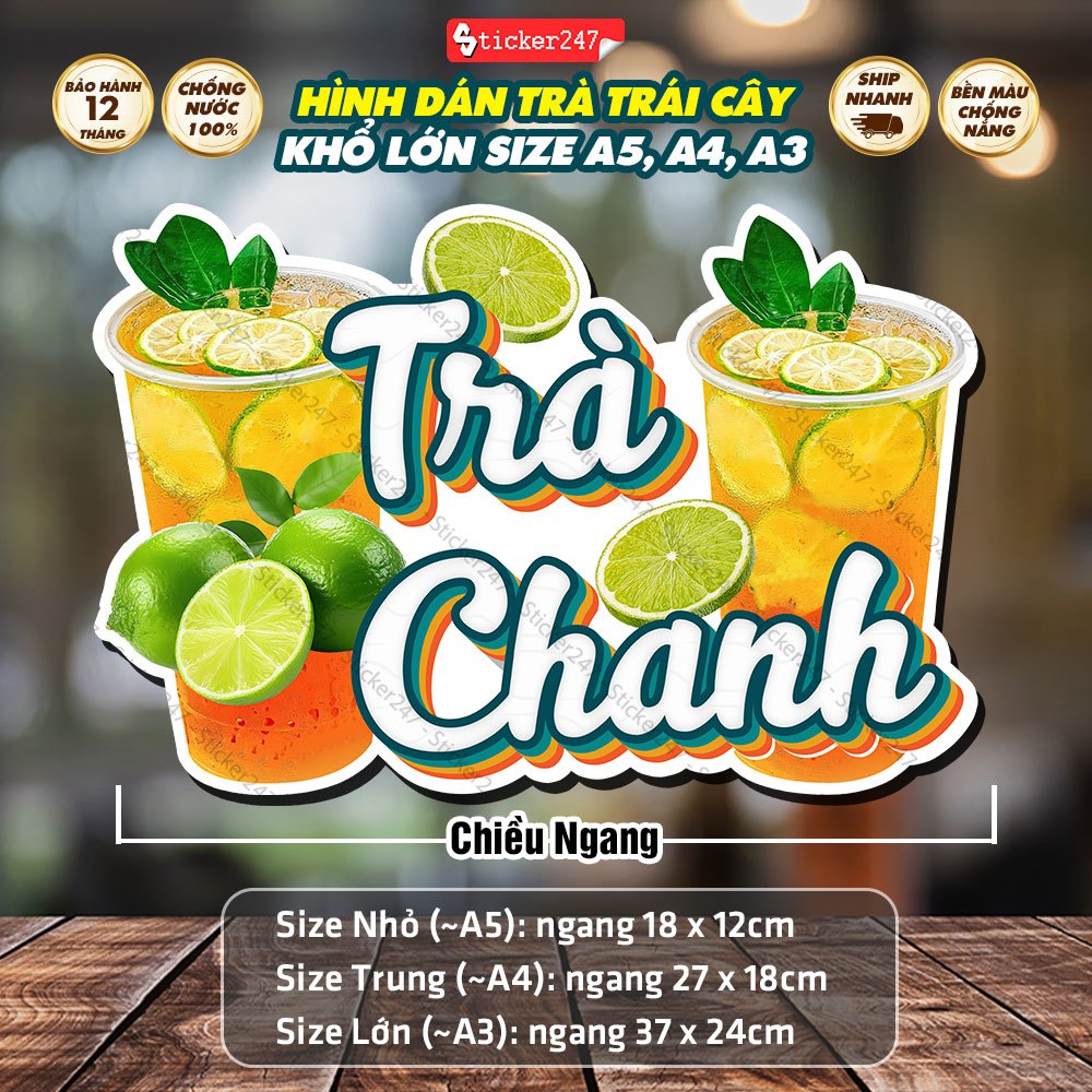 Decal Trà Chanh Chống Nước Vintage - Hình Dán Trà Chanh Trang Trí Quán Trà Sữa, Cà Phê, Dán Xe, Quầy