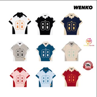 Áo polo 88 phối local brand WENKO áo form rộng tay lỡ  unisex nam nữ Vải Cotton 100% PK02