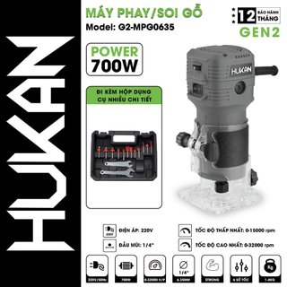 Máy phay gỗ hukan g2-mpg0635, công suất 700w, 6 tốc độ, đường kính mũi 6.35mm