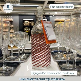 Chai thủy tinh đựng nước ép, trà kombucha dung tích 0,5l và 1l họa tiết korken - chính hãng ikea