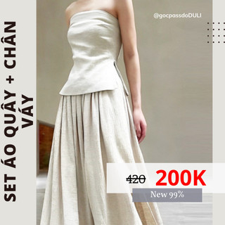 [PASS] Set Bộ Linen Áo Quây Quyến Rũ Mix Chân Váy Dài Xếp Ly Xẻ Tà Thiết Kế Basic Thanh Lịch Hiện Đại