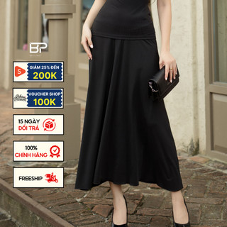 Chân váy dài nữ bikinipassport kiểu xoè thun gân dẻo - màu đen - bpc005_bl