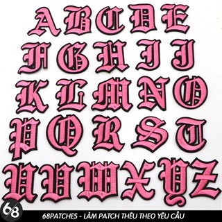 Patch vải ủi nhiệt thêu logo hình bảng chữ cái màu hồng font Gothic đơn giản sticker H184
