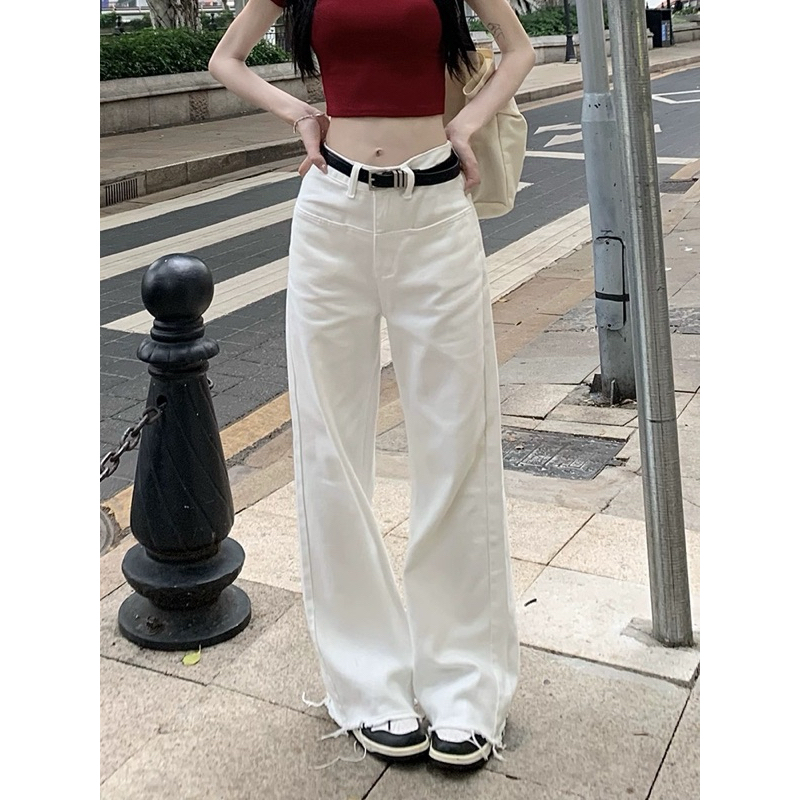 Quần jean Ống rộng dáng suông màu trắng cá tính , Quần Jeans Trắng Form Xuông Hàng QCCC 2025