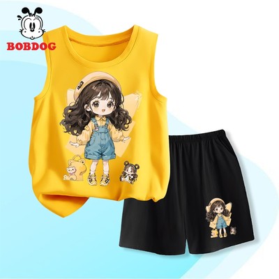 Quần áo bé gái BOBDOG, set đồ mặc hè chất liệu thun cotton mát nhẹ in hình cô bé cute BD- KS10
