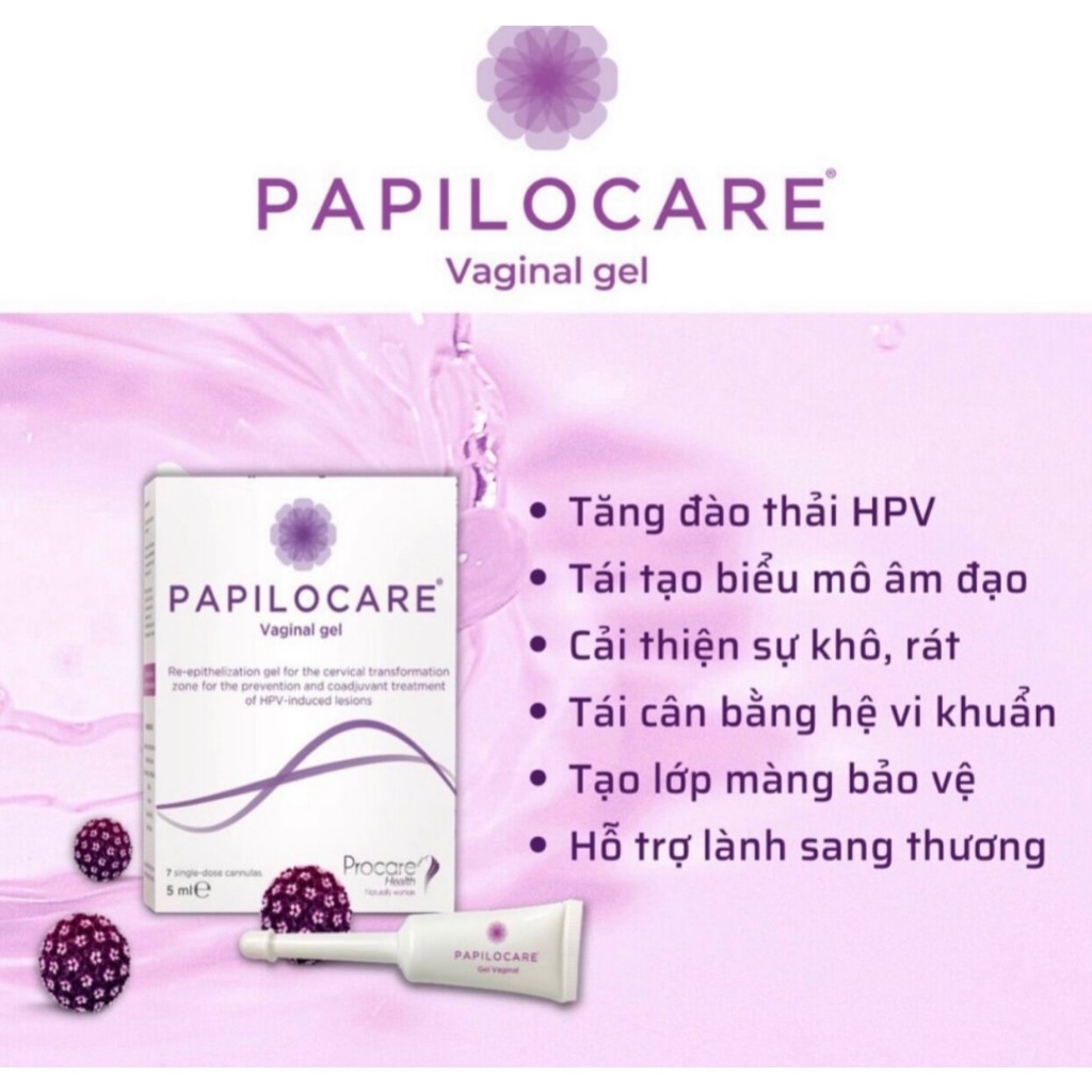 PAPILOCARE HỘP 21 TUBE GEL PHỤ KHOA HỖ TRỢ ĐÀO THẢI VIRUS HPV, PHỤC HỒI SANG THƯƠNG CỔ TỬ CUNG, CHĂM
