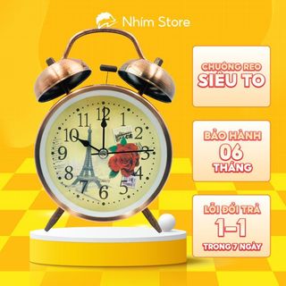Đồng hồ báo thức tai đồng size lớn đường kính 10cm,Đồng hồ bao thức tai sắt màu Đồng phù hợp để bàn làm việc