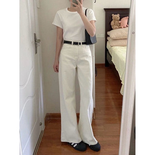 Quần jeans LV dáng đứng màu kem