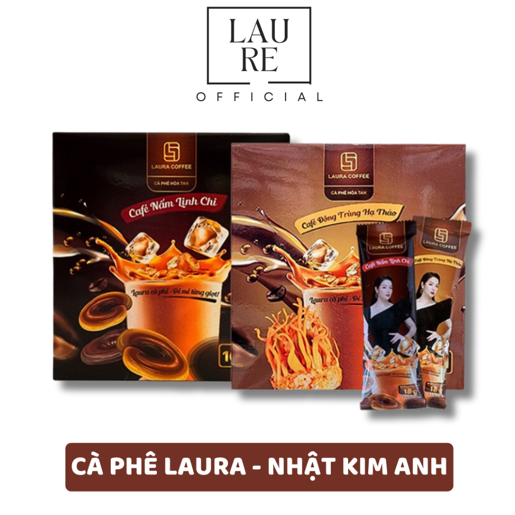 Combo 2 Cà Phê Nhật Kim Anh Laura Coffee Cà Phê Nấm Linh Chi + Đông Trùng Hạ Thảo Chính Hãng
