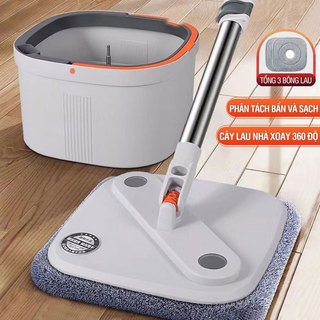 Bộ cây lau nhà tách nước bẩn Kitimop-N08 có thùng lau nhà tự vắt thông minh, chổi lau nhà 360 độ, 3 bông lau