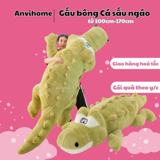 Gấu bông cá sấu xanh siêu to khổng lồ, thú nhồi bông cho bé đủ size 100cm -170cm, Gối ôm Cá sấu mặt ngáo ANVIHOME