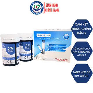 Que Thử Đường Huyết Sinocare Safe Accu (Dùng được cho máy Accu 2)  Hộp 50 Que + 50 Kim