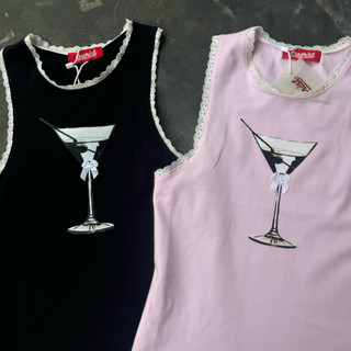 ERRORIST Jigger Tanktop - Áo ba lỗ viền ren hồng/ đen
