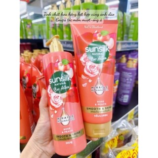 Combo Dầu Gội + Dầu Xả Sunsilk Natural Bio Active Rose & Peach Thái Lan - Dưỡng Tóc Suôn Mượt, Óng Ả [ HỒNG ]