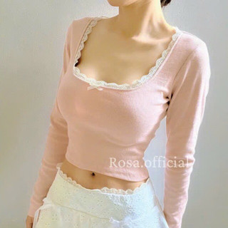 Áo nữ croptop tay dài cổ vuông phối ren A295