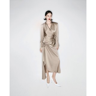 MUST HAVE _ Satin Draped Midi Dress QT11