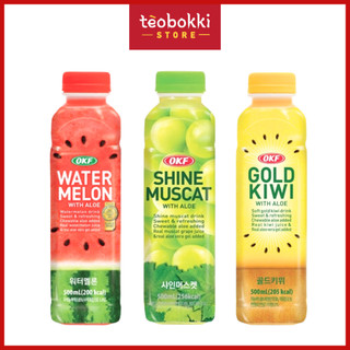 Nước trái cây thạch nha đam OKF nhiều vị (dưa hấu, nho, kiwi vàng, dưa lưới) chai 500ml