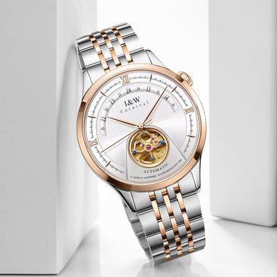 Đồng hồ nam chính hãng I&W Carnival 525G-T1 Kính sapphire,Chống nước 30m,BH 24 tháng,máy cơ (Automatic),lộ cơ dây thép
