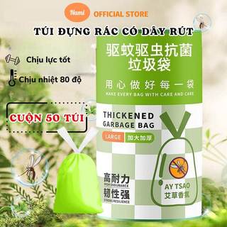 Cuộn 50 Túi Đựng Rác Có Dây Rút Chịu Tải Tốt Siêu Dai Họa Tiết Xanh Lá