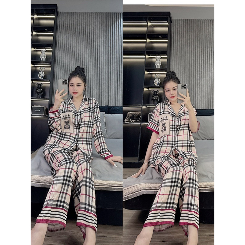 Bộ ngủ mặc nhà pijama gấu bbr lụa xước SAM mát