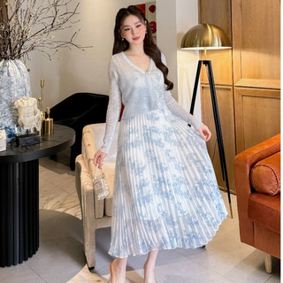 Set áo cardigan + váy tơ dập ly se1867 kymie