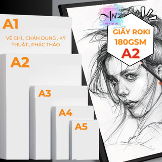 [Họa cụ Anz] Giấy vẽ kỹ thuật A2 - 5 TỜ, Giấy roki 180gsm - giấy vẽ chì , vẽ chì màu , vẽ hình họa