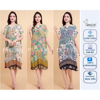 Đầm Lanh suông cổ tàu 𝐌𝐈𝐂𝐈, váy tole lanh suông nhẹ mát, đầm lanh suông, đầm lanh hoa họa tiết, váy tole dài