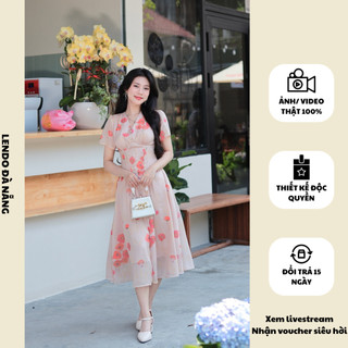 Đầm Tơ Ánh Cổ V Dúm Ngực Hoa Cam Lendo Đà Nẵng V2413