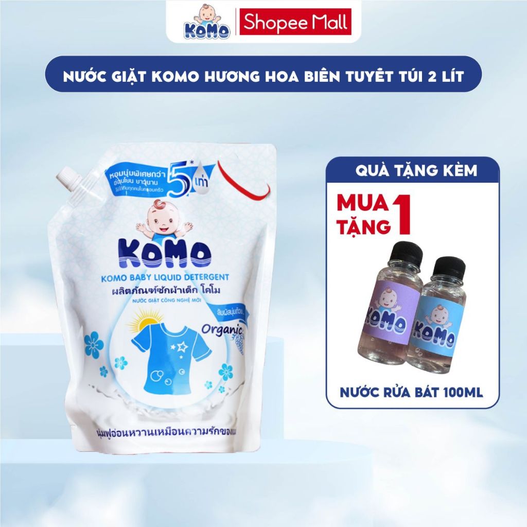 Nước giặt xả cao cấp KOMO công nghệ sinh học giúp loại bỏ các vết ố bẩn trên quần áo 2000ml