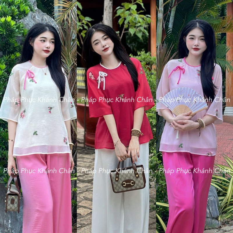   FREESHIP  SET ÁO TƠ THÊU HOA NHÍ CỔ TẾT SET TƠ HOA BABYDOLL - HÌNH CHÍNH CHỦ 