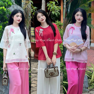   FREESHIP  SET ÁO TƠ THÊU HOA NHÍ CỔ TẾT SET TƠ HOA BABYDOLL - HÌNH CHÍNH CHỦ 