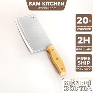 Dao chặt xương inox bam kitchen cán gỗ mũi dao vuông góc cao cấp dcx04f