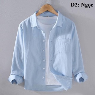 Áo nam,Áo Sơ mi nam dài tay cổ bẻ có túi ngực vải đũi kiểu dáng Basic