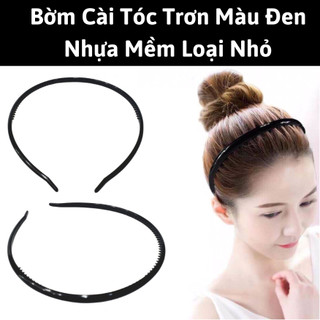 Bờm Cài tóc trơn màu đen nhựa mềm loại nhỏ
