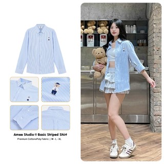 Áo Sơ Mi Kẻ Premium Oxford Shirt Logo Thêu/ Amee Bear