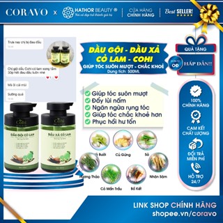 Combo dầu Gội Xả Cỏ Lam Thảo Dược phục hồi dưỡng tóc suôn mượt ngừa Gàu Nấm Rụng Khỏe tóc Cohi Hathor 500ml - Coravo