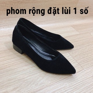 GIÀY MŨI NHỌN CAO GÓT 3P DA NHUNG ĐEN TRƠN S288 [Phom rộng chân 40 đặt vừa 39]