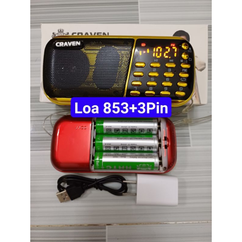 Máy Đài Nghe Pháp CRAVEN-853+3pin+2 khe Thẻ+ổ USB,Chọn Thẻ 1g đến 32gb.Radio đài FM