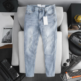 Quần jean dài nam ôm nhẹ hàng xuất dư jean co giãn màu xanh đá