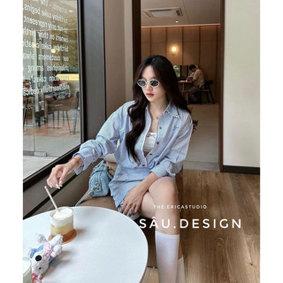 Set sơmi kẻ xanh 3 chi tiết