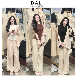 Set Bộ 3 Món Gồm Áo Sát Nách Chất Tăm Lạnh + Quần Kẻ Dáng Xuông Và Túi Xách Chất Liệu Thô Hàn
