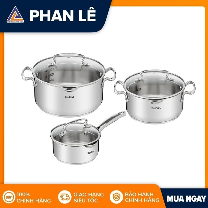 Bộ 3 nồi Inox cao cấp Tefal Duetto Plus (Quánh 16cm, Nồi 20cm, Nồi 24cm) G719S674