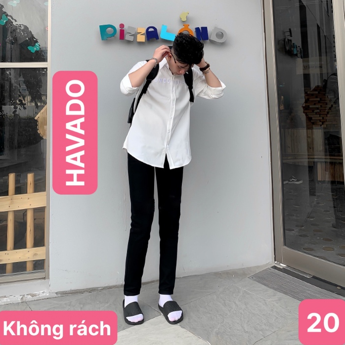 Quần jean nam đen trơn không rách gối chất liệu bò cao cấp co dãn 4 chiều, quần rin form skinny HAVADO M50 mới đẹp