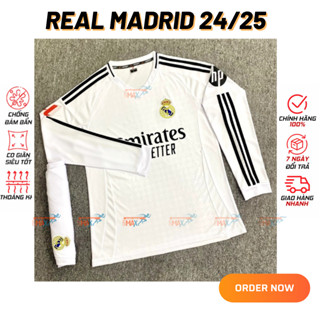 Bộ quần áo real madrid tay dài có in đồ đá banh CLB đội tuyển quốc gia vải thun cao cấp mẫu mới 2025