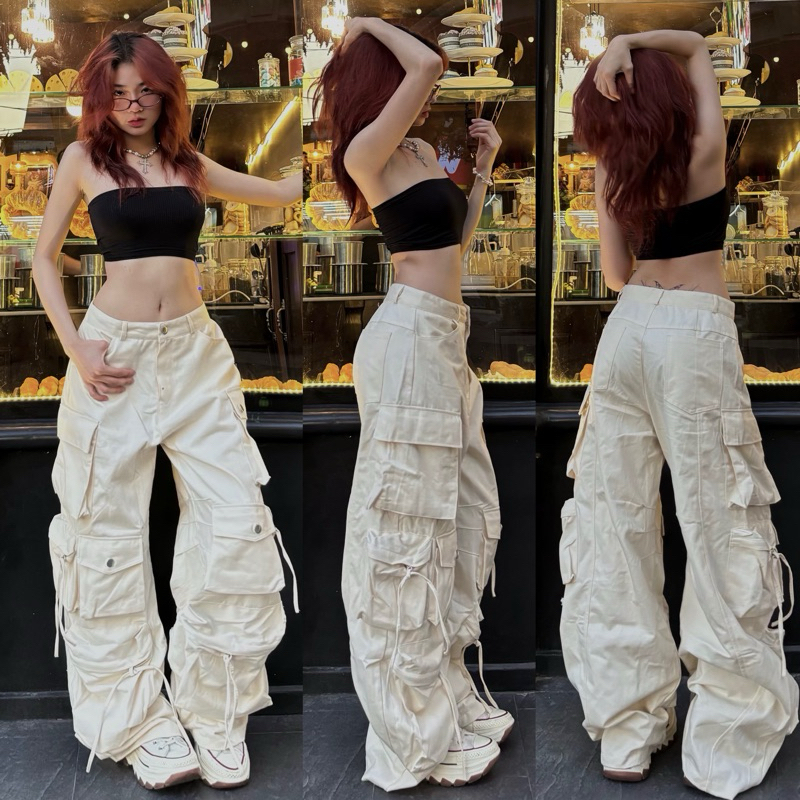 QUẦN CARGO PANTS TEN BOX - Quần Kaki HUGU 12 túi hộp màu ĐEN/XÁM/KEM dài suông ống rộng form nam nữ unisex Jaystoree 🖤 | BigBuy360 - bigbuy360.vn