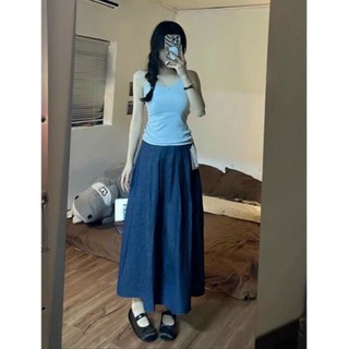 [Có size- Hình thật chụp sàn] Chân váy jean dài xòe bồng bềnh xếp li xinh