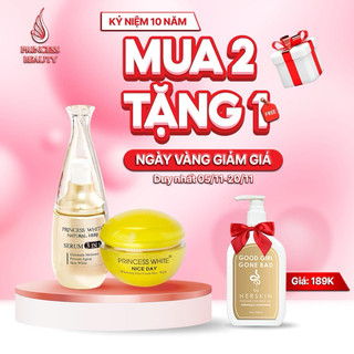 ( CHÍNH HÃNG TẶNG MẶT NẠ CỪU ) COMBO DƯỠNG TRẮNG DA SERUM 3in1 + NICE DAY PRINCES WH