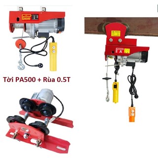 Tời pa500 + rùa 0.5t dùng điện 220v nâng hạ vật liệu xây dựng